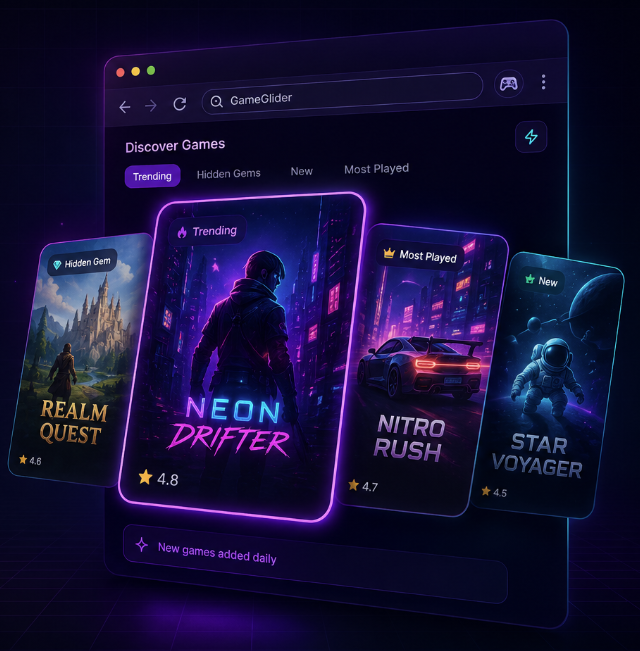 GameGlider browser extension showing trending online games